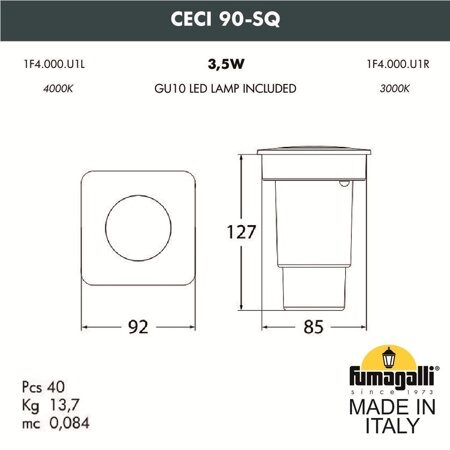 Грунтовый светильник Fumagalli CECI 90-SQ 1F4.000.000.AXU1L