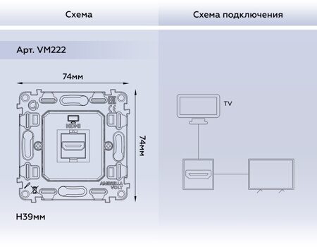 Механизм розетки HDMI 2.0 40V/500mA 2.0GHz 5-18Gbit/s QUANT VM222 Ambrella Volt