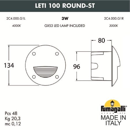 Светильник для подсветки лестниц встраиваемый Fumagalli LETI 100 Round-ST 2C4.000.000.AYG1L