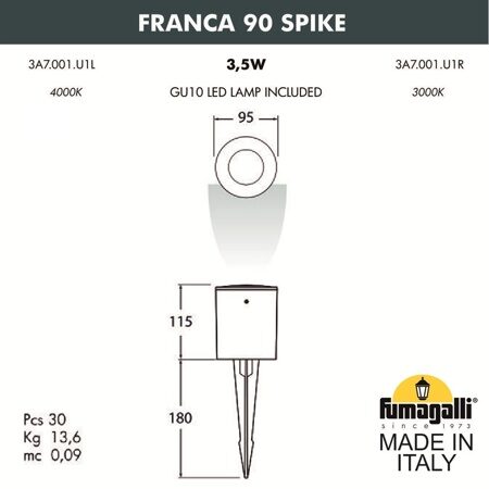 Ландшафтный светильник Fumagalli FRANCA 90 SPIKE 3A7.001.000.LXU1L