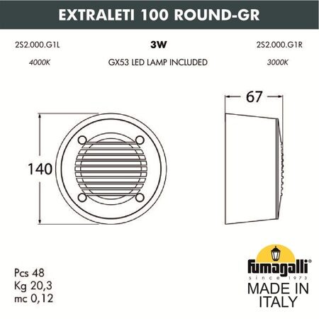 Светильник для подсветки лестниц накладной Fumagalli EXTRALETI 100 Round-GR 2S2.000.000.LYG1L