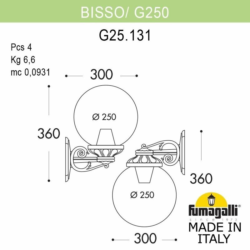 Светильник уличный настенный Fumagalli BISSO/G250 G25.131.000.BYF1R