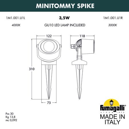 Ландшафтный светильник Fumagalli MINITOMMY SPIKE 1M1.001.000.AXU1L